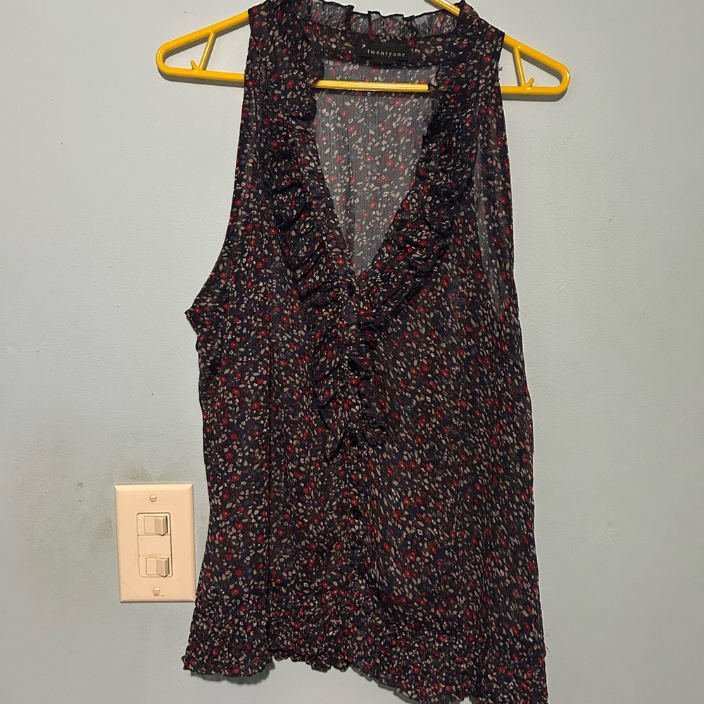 Forever 21 Red and Blue Ruffled Tank Top